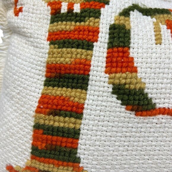 Vintage Cream‎ Pillow Cross-Stitch Love Orange Gold Green Heart Floral Fringe - Picture 4 of 4